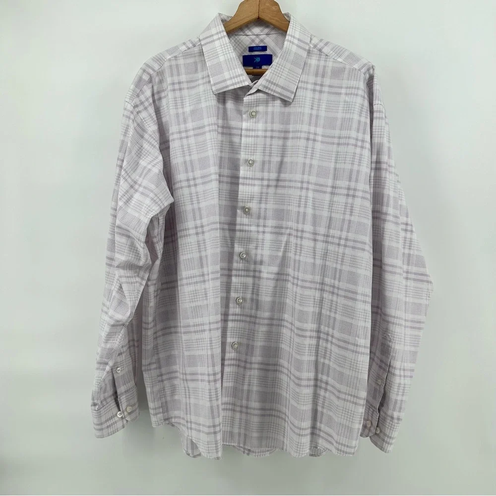 Egara Shirt White Lavender‎ Graph Check Non Iron Long Sleeve Sz 2XL Classic Fit